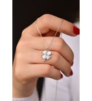 Papatya Silver 925 Ayar Gümüş Sedef Yonca Kolye (Rodyum)