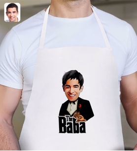 BK Gift Kişiye Özel Godfather Baba Karikatürlü Beyaz Mutfak Önlüğü-4