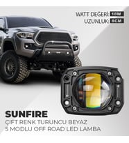 Sunfire 18w Uyumlu Çift Renk Gömme Montaj Sarı Beyaz 8CM 5 Modlu Off Road Led Lamba 1 Adet