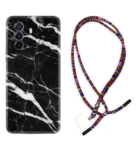 Huawei Nova Y70 Y90 Nova 9 SE  Kılıf Boyun Asklı Rasta Silikon Siyah Şerit Mermer 1318