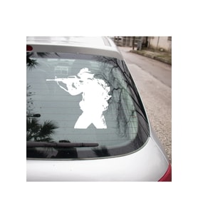 Elinde Silah Olan Savaşcı Asker Etiket Sticker Yapıştırma 25cm  Beyaz