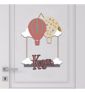 İsme Özel Bebek Odası Ahşap Kapı Süsü Balon (Krem & Pembe)