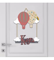 İsme Özel Bebek Odası Ahşap Kapı Süsü Balon (Krem & Pembe)