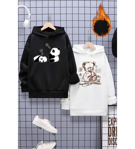2'li Paket Baskılı Erkek - Kız Çocuk Rahat Kalıp Sweatshirt (Siyah)