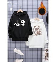 2'li Paket Baskılı Erkek - Kız Çocuk Rahat Kalıp Sweatshirt (Siyah)