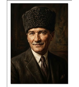 Kalpaklı Atatürk Portresi Klasik Tablo Dekoratif Kanvas - Mdf Ahşap Tablo