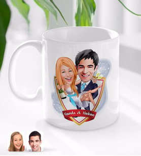 BK Gift Kişiye Özel İsimli Evleniyoruz Karikatürlü Beyaz Kupa Bardak-4