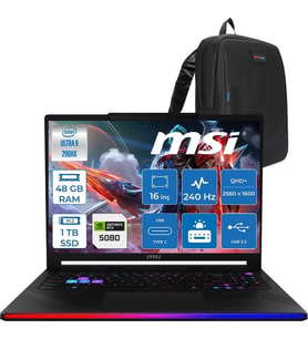 MSI Raider 16 Max Hx OLED B2WI-092TR Intel Core Ultra 9 290HX Plus 48GB Ddr5 1tb SSD Rtx 5080 16GB 175W Freedos 16” Qhd+ (2560X1600) 240Hz Oyuncu Bilgisayarı 092TRF06 + Zetta Çanta