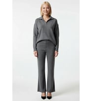 Kadın Büyük Beden Polo Yaka Oversize Yumuşak Triko Kazak Pantolon Takımı Rahat Kesim Günlük Modern