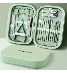 Gaman-7 Profesyonel 18'li Manikür&pedikür Yüz Bakım Seti & Manicure Set & Su Yeşili Renk
