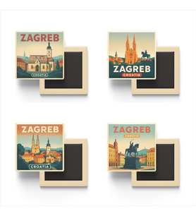 Zagreb Hırvatistan - 4 adet - 9x9 cm Buzdolap Magneti