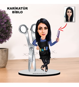 KİŞİYE ÖZEL KARİKATÜR KADIN KUAFÖRÜ TASARIMLI BİBLO XKBK9