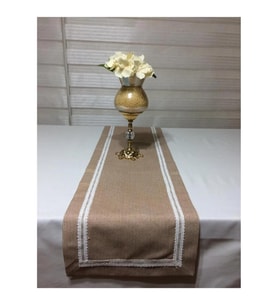 Kahverengi Gelin Çeyiz Dantelli Runner Duck Dertsiz  Masa Örtüsü 170x230 Cm