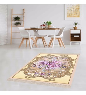 Çiçek Gül Desenli Dijital Baskı Yıkanabilir Kaymaz Taban Leke Tutmaz Modern Salon Halısı (Lila)