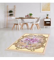 Çiçek Gül Desenli Dijital Baskı Yıkanabilir Kaymaz Taban Leke Tutmaz Modern Salon Halısı (Lila)
