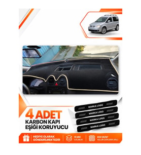 VOLKSWAGEN CADDY (2004-2010) Uyumlu Ön Torpido Koruma Kılıfı Halısı - Siyah Bej