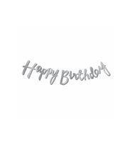 Kaligrafi Banner Gümüş Happy Birthday
