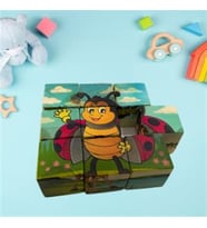 Ahşap 9 Parçalı Küp Puzzle 6 Farklı Desen Eşleştirme