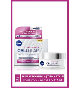 NIVEA Cellular Expert Filler Yoğun Yaşlanma Karşıtı Gündüz Bakım Yüz Kremi 50ml, Spf15, Hyaluronik Asit
