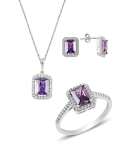 Söğütlü Silver Gümüş rodyumlu ametist   baget taşlı üçlü set