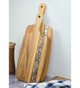 2'li Akasya Kesme Tahtası Takımı - Dikdörtgen Kesim Tahtası Seti - 45 + 40 CM, 2 (Kahverengi)