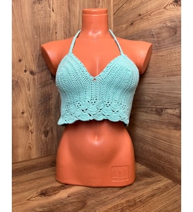 Floky El Yapımı Mint Yeşili Dantel Uçlu Crop