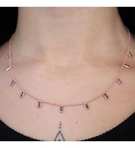 925 Ayar Rose Ametist Taşlı Gmüş Shakıra Kolye