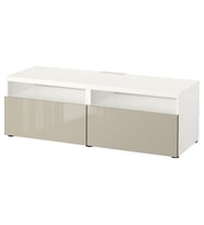 TV Sehpası, Beyaz-Parlak Cila-Bej, 120x42x39 cm, Fren Raylı