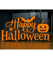 3D Baskı Happy Halloween El Yazısı Masa Süsü Katmanlı Yarasa Balkabağı Örümcek Dekor Turuncu Siyah