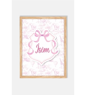 İsme Özel Pembe Fiyonklu Safari Ahşap Çerçeve 30x40cm Tablo, Hastane Odası Kapı Süsü, Çocuk Odası, D