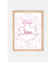 İsme Özel Pembe Fiyonklu Safari Ahşap Çerçeve 30x40cm Tablo, Hastane Odası Kapı Süsü, Çocuk Odası, D