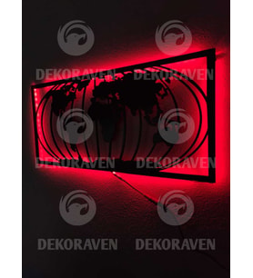 Dünya Led Işıklı Tablo (Kırmızı)