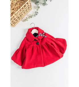 Balon Kollu Bebe Yakalı Kız Bebek Mont (Kırmızı)