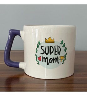 Super Mom Yazı Baskılı Mor Kulplu D Kupa