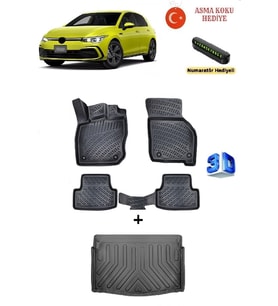 Rizline Volkswagen Golf 8 (TSİ) 2019 Sonrası Uyumlu 3D Havuzlu Paspas ve ALT Bagaj Havuzu Seti ASMA KOKU VE NUMARATÖR HEDİYELİ