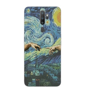 Oppo A5 2020 / A9 2020 Uyumlu Sanatsal Vintage Desenli Şeffaf Telefon Kılıfı