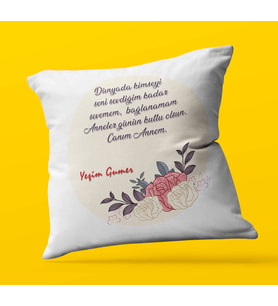 Kişiye Özel Canım Annem 4 Tasarımlı   Saten Kare Yastık (Beyaz)