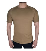 Koyu Bej Renkli Taktik Kısa Kollu Tişört, 2 Cepli T-Shirt