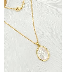 Çerçeveli Çiçek Sedef Gold Kolye