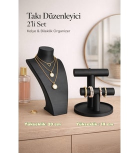 Şık 2’li Takı Sergileme ve Düzenleme Standı, Kolye ve Bileklik Büstü