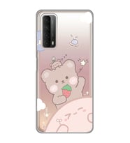 Huawei P Smart 2021 Uyumlu Tatlı Ayıcık Desenli Şeffaf Telefon Kılıfı