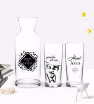 BK Gift Kişiye Özel Renkli Baskılı Neşet Ertaş Tasarımlı İkili Rakı Bardağı ve Karaf Hediye Seti-2 (Model 1)