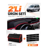 e-biz RENAULT KANGOO 2 AİRBAGSİZ (2004-2008) Uyumlu Torpido + Deri Çanta - Siyah-Kırmızı - RE026