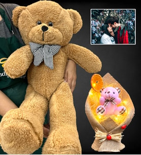 Size Özel Led Işıklı Fotoğraflı Ayıcık Buketi ve Büyük Boy 80cm Kahve Peluş Ayıcık (Model 6)