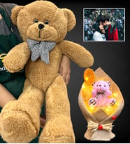 Size Özel Led Işıklı Fotoğraflı Ayıcık Buketi ve Büyük Boy 80cm Kahve Peluş Ayıcık (Model 6)