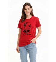 Atatürk Baskılı Tişört Kısa Kollu Bisiklet Yaka T-Shirt - Kırmızı