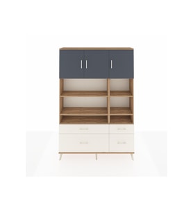 Arges Dolap 10 Raflı 4 Çekmeceli 3 Kapaklı 132x30x195 Çam-Antrasit/Aytaşı