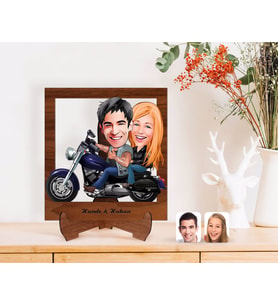 BK Gift Kişiye Özel Motorcu Sevgililer Karikatürlü Ahşap Standlı 3D Biblo-1 (Beyaz)