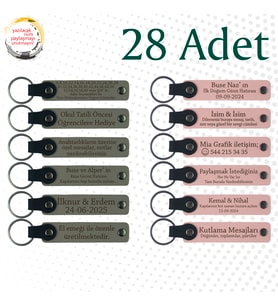 Kül Gri & Yavru Ağzı, 28’li Set, Mesajlı Deri Hatıra Anahtarlık, Aile Pikniklerine Küçük Sürpriz