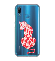 Huawei P20 Lite Uyumlu Çita ve Kalp Desenli Şeffaf Telefon Kılıfı
